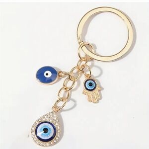 Gold and Blue Evil Eye Keychain